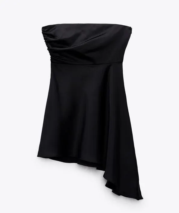 dress Viral blogger satin Asymmetrical Little Black Party Coctail Dress - Image 11