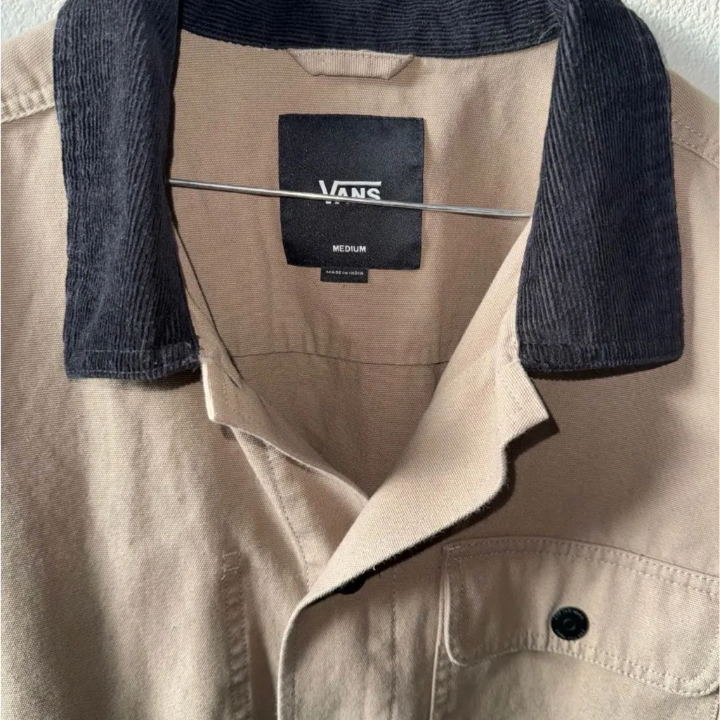 Vans Tan Drill Chore Lightweight Jacket with Black Corduroy Collar - Image 3