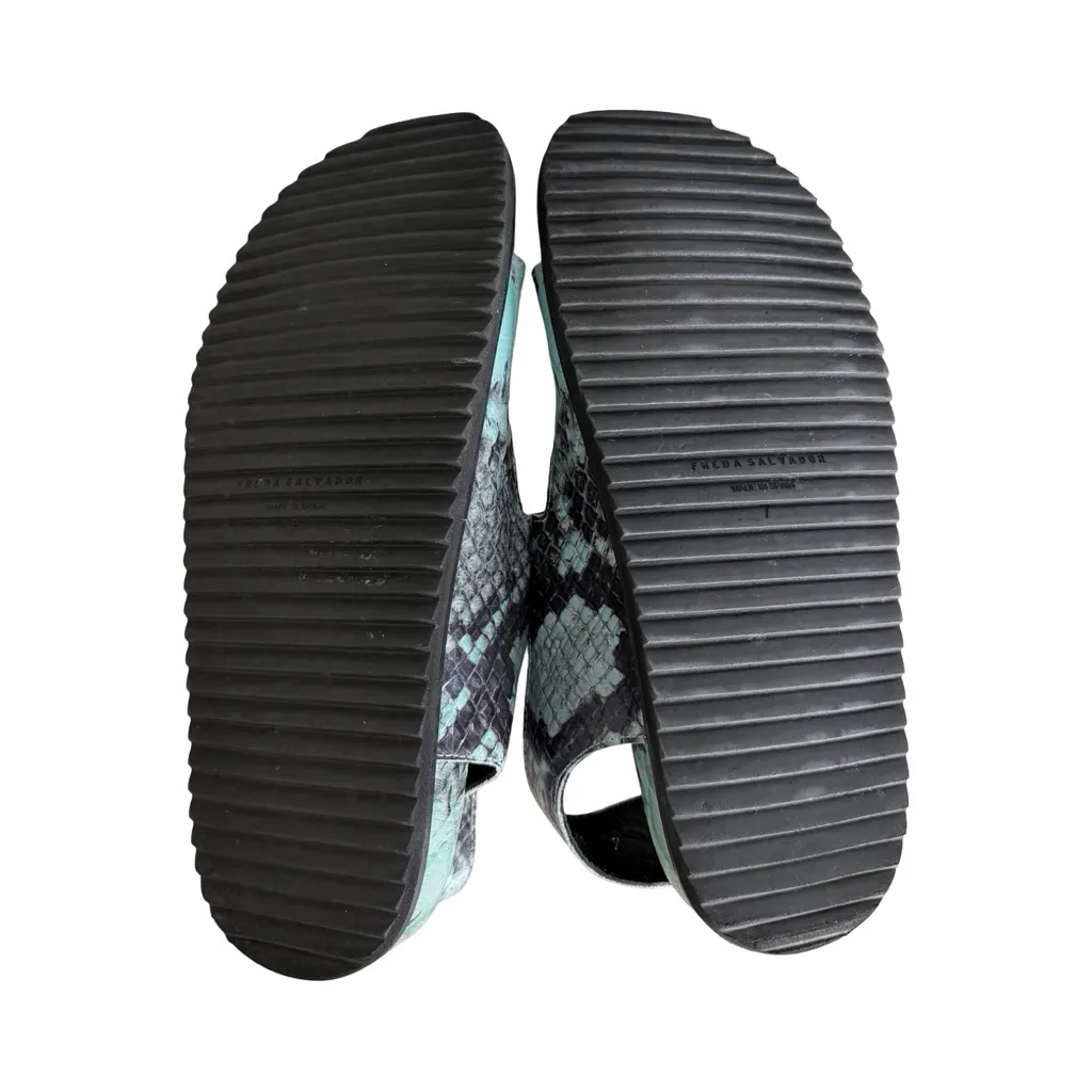 FREDA SALVADOR Snake-Printed Double Buckle Leather Green Sandals Sz 7 - Image 5
