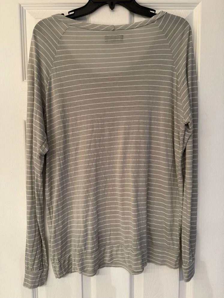 Lauren Moshi Women’s Striped Cream/Greyish Long Sleeve Size Medium - Image 3
