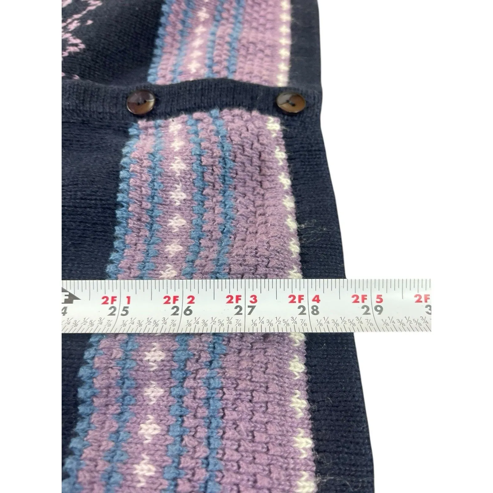 VTG CJ Banks 2X Fair Isle Knit Cardigan Sweater Navy Purple Hand Embroidered - Image 6