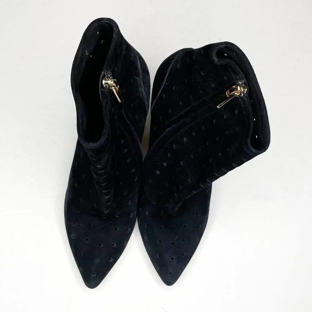 See by Chloe Perforated Stars Suede Block Heel Ankle Boots Black Size 37.5 - Image 2