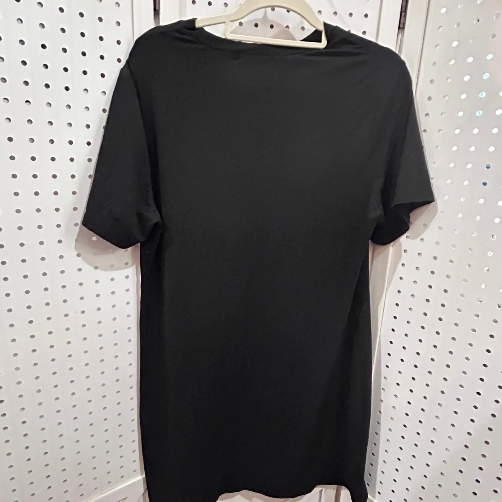 Black Graphic T Shirt Abstract Face Colorful Art Print Short Sleeve Tee Dress Size L - Image 7