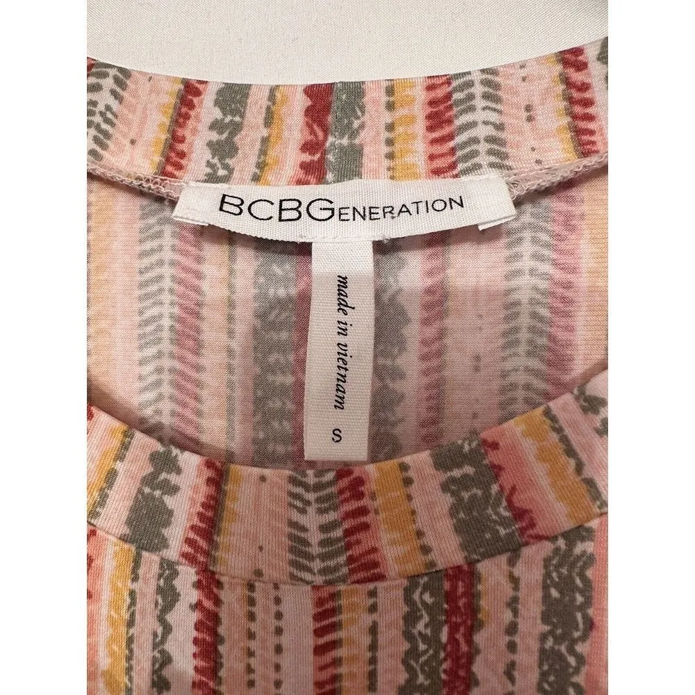 BCBGeneration Women's Striped Multicolor Short Shift‎ Dress Small Pink Green - Image 4