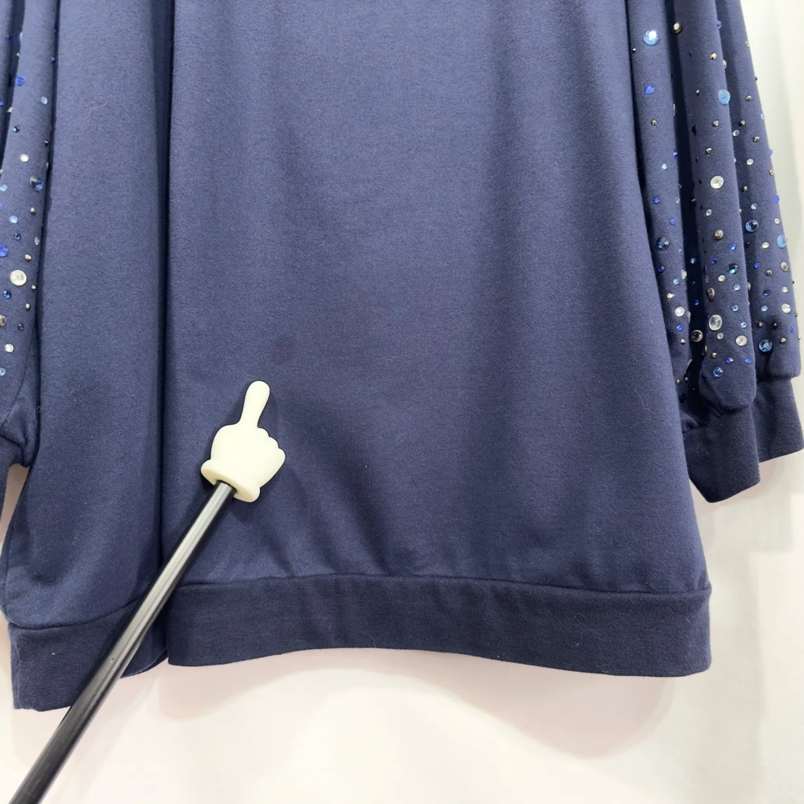 Roamans Plus Size 18W 20W Sweatshirt Top Rhinestone Sleeve Studded Blue 1070‎ - Image 11