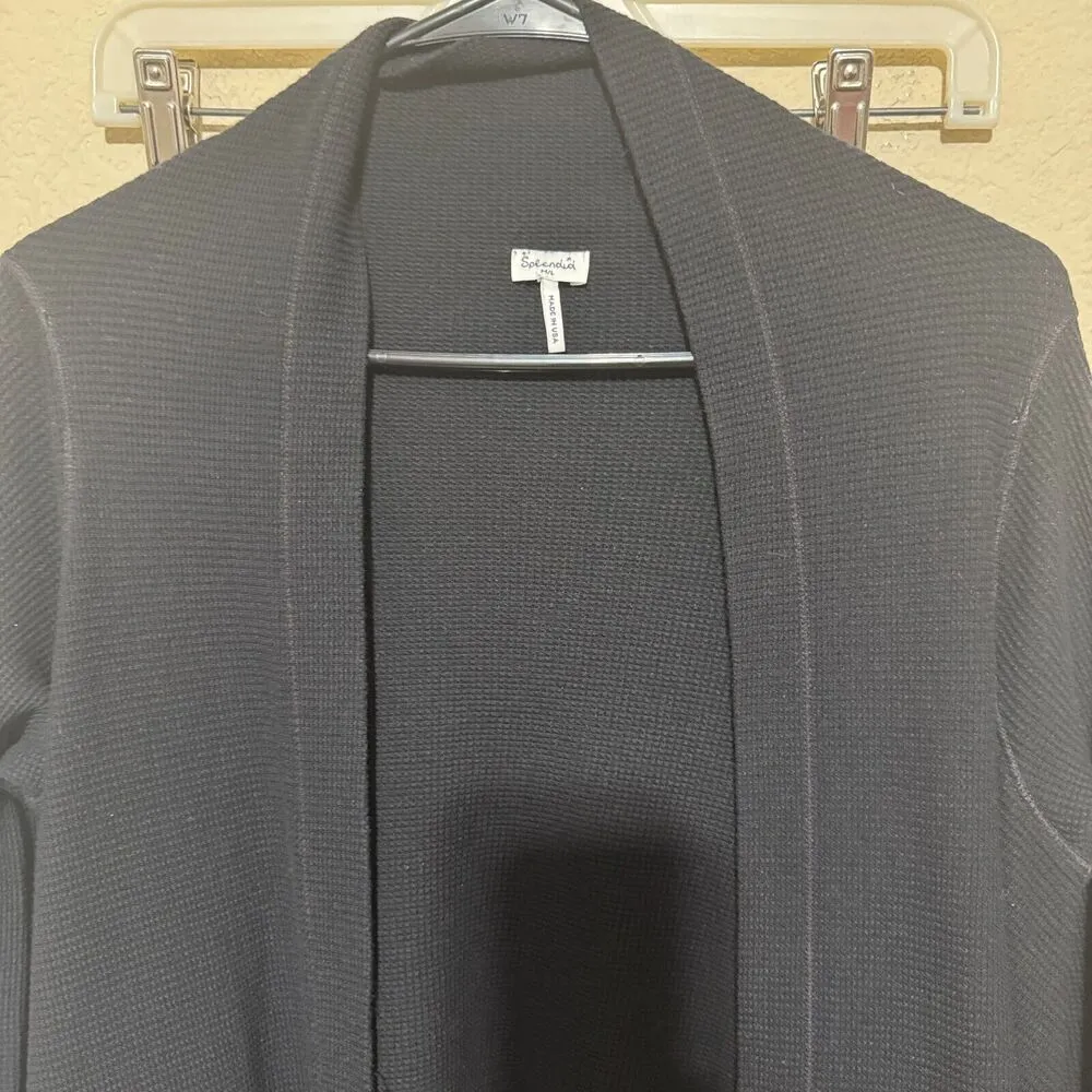 Splendid Black Cardigan Sweater waffle knit waterfall Supima Modal sz M/L - Image 2