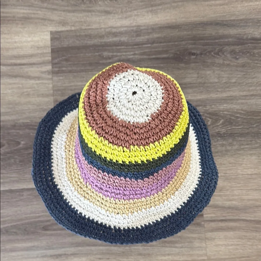 Hatattack Navy Striped Crochet Hat Multicolor Bucket Hat NWT Boho Summer Beach Brown - Image 2