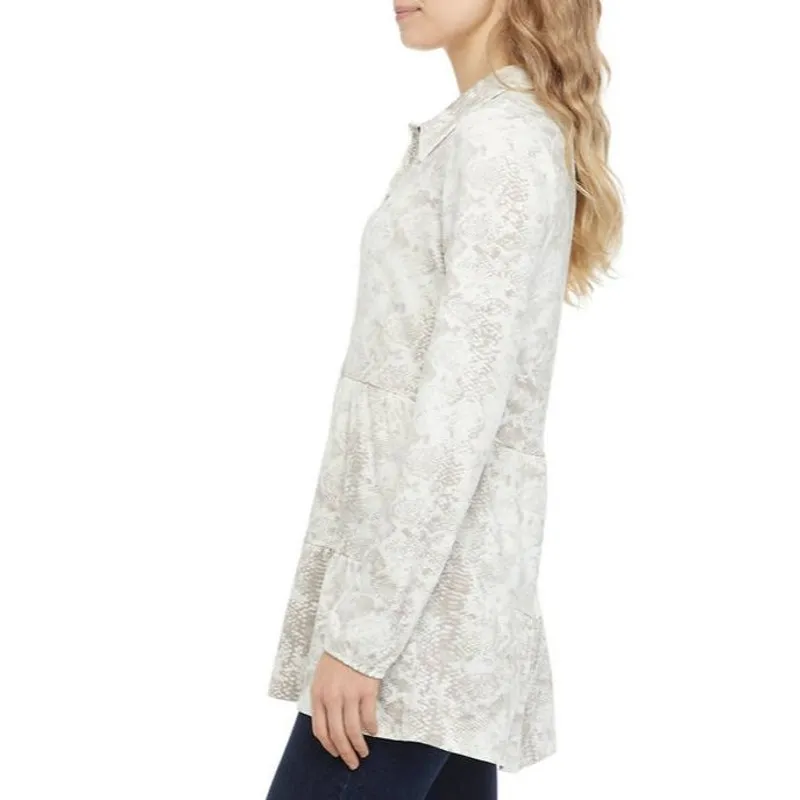 New Directions Womens Top Size Large Julianna Crepe Tiered Snakeskin Print‎ NEW Tan - Image 2