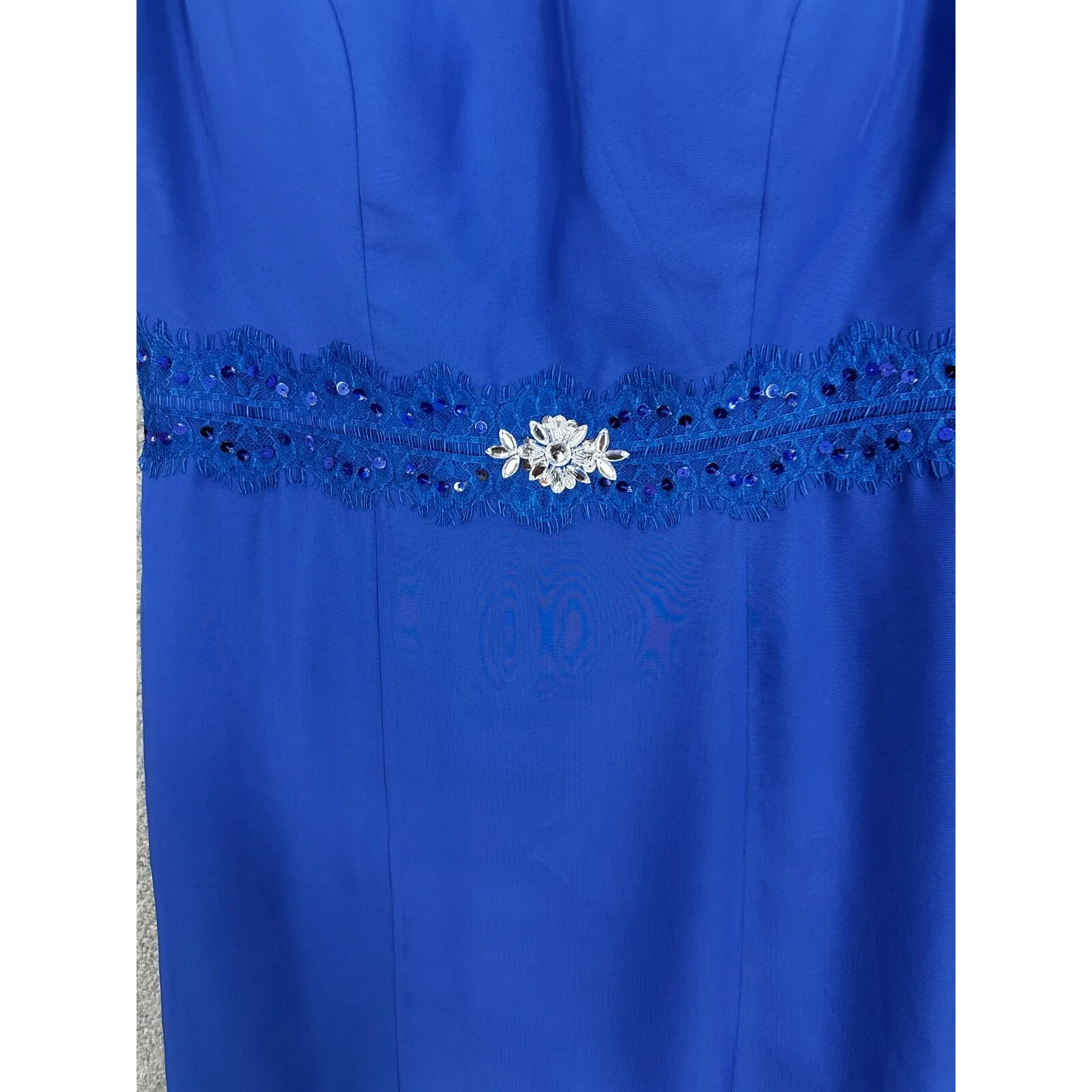 JJ's House Dress 8 Royal Blue Lace Waist Sheath Rhinestone Formal Wedding Guest - Image 2