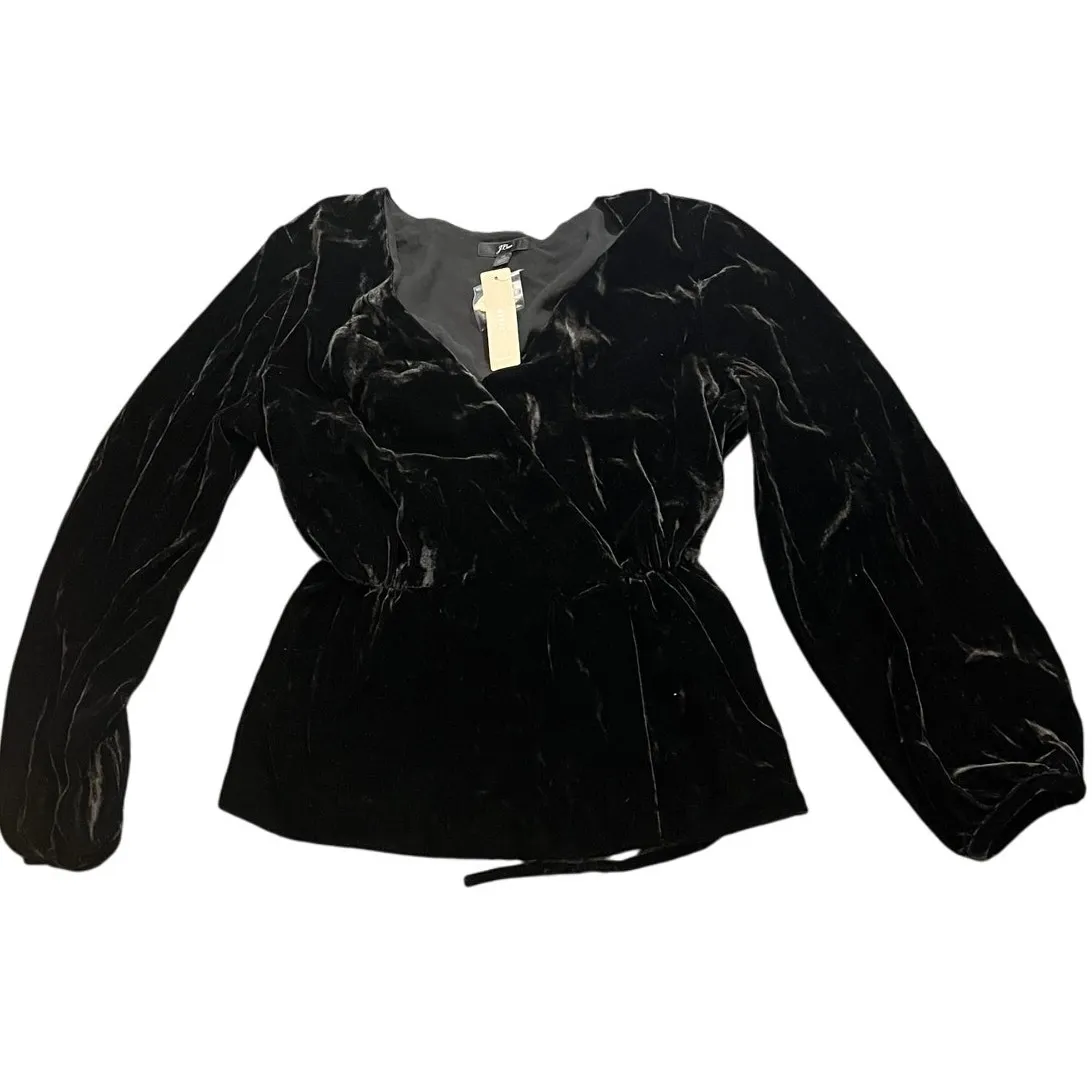 J Crew Faux-Wrap‎ Shirt Drapey Black Velvet Petite Womens 10 Dress Top Brand New - Image 3
