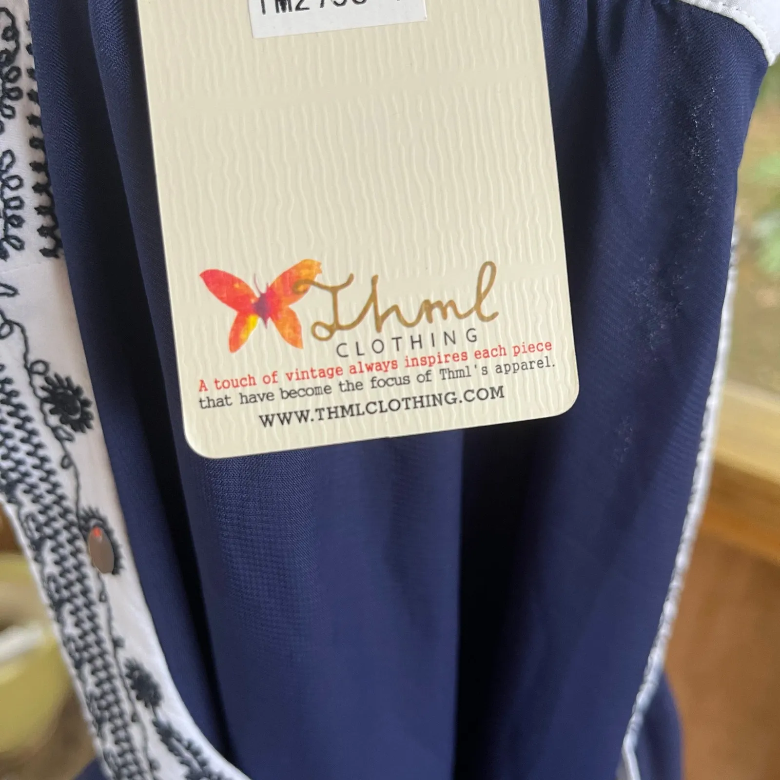 THML Women's Navy Embroidered Sleeveless Maxi Dress Size M. NEW - Image 9