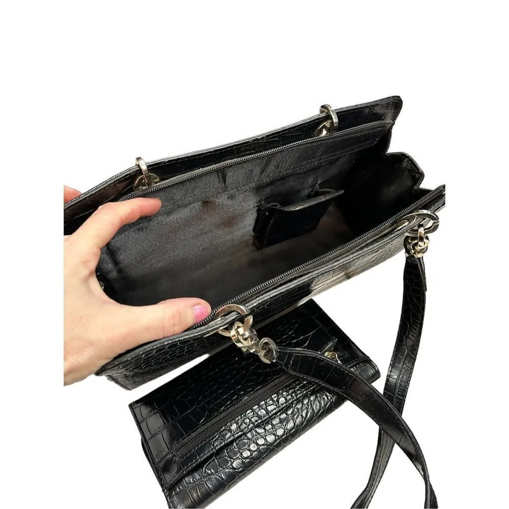 Alligator black printed faux leather shoulder handbag and matching long wallet - Image 9