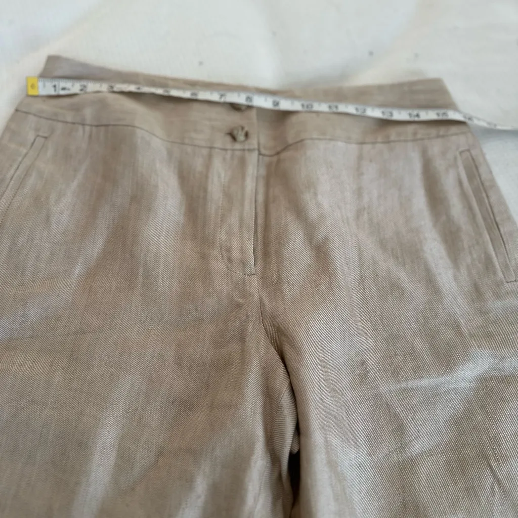 NWOT Jones New York Women’s Sz: 8P Tan Linen Flat Front Wide Leg Wide Hem Pants. - Image 3