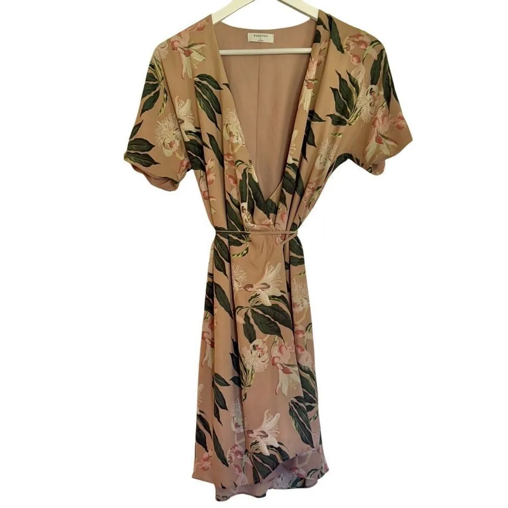Aritzia Babaton Wallace pink floral faux wrap dress small - Image 11
