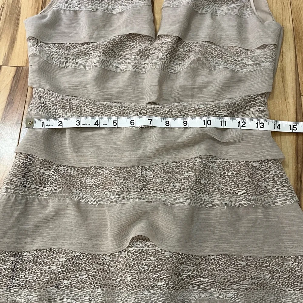 BCBG MaxAzria Fionna Champagne Tiered Lace Illusion Cocktail Party Dress Sz 0 - Image 4