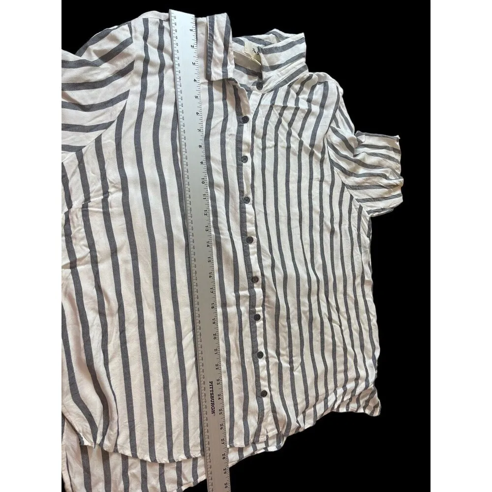 Per Se Plus 2x Button Up Soft Rayon Flannel Long Sleeve Gray White Stripe Top - Image 7