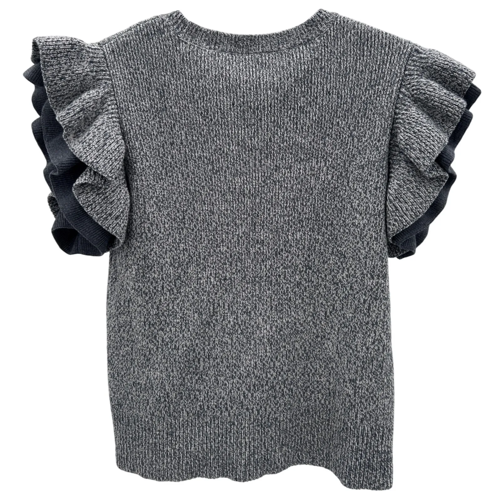 Club‎ Monaco Women Gray Ribbed Knit Ruffle Sleeve Sweater Top Large - Image 2