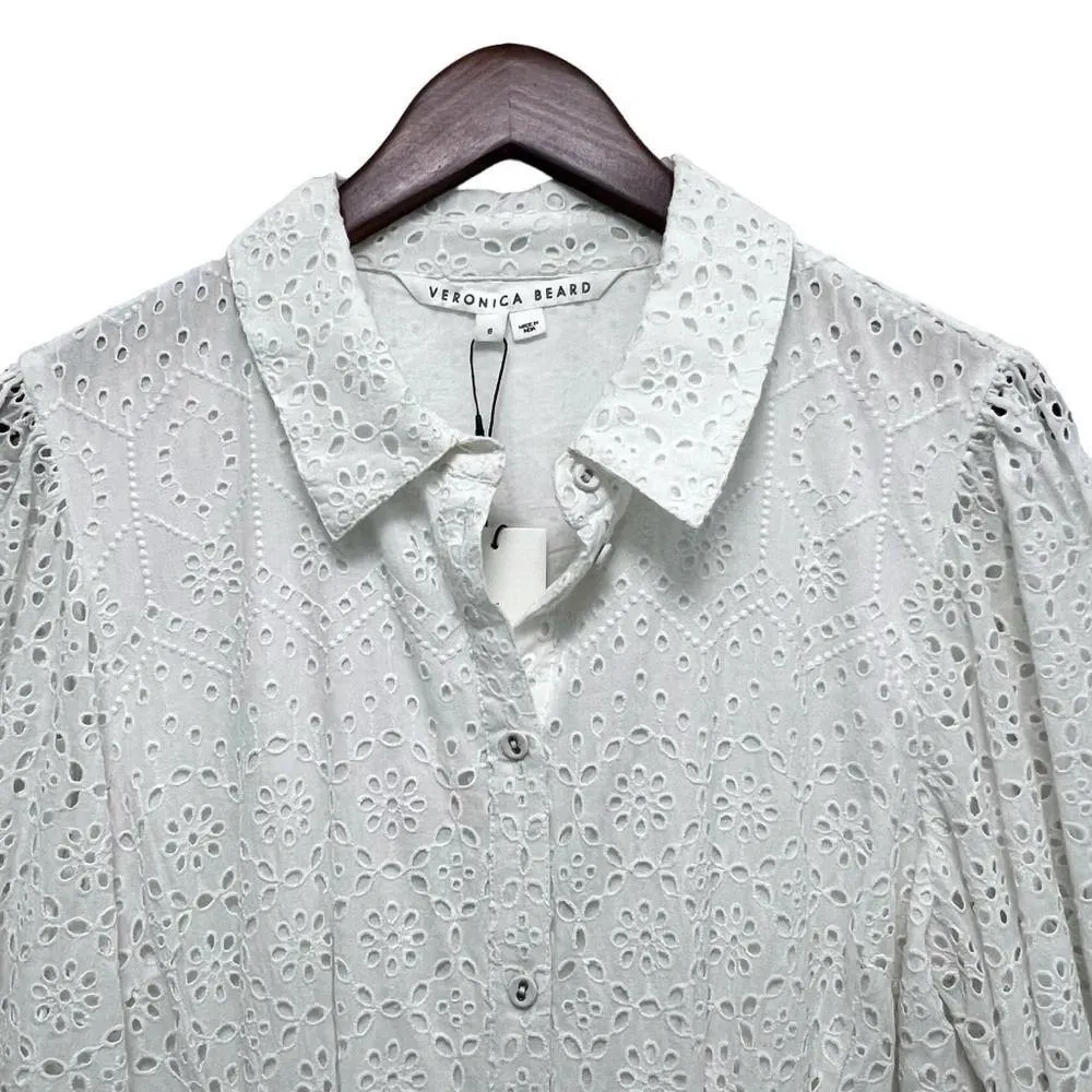 Veronica Beard Kylan Eyelet Lace Long Sleeve Dress White Minimalist Size 6 - Image 5