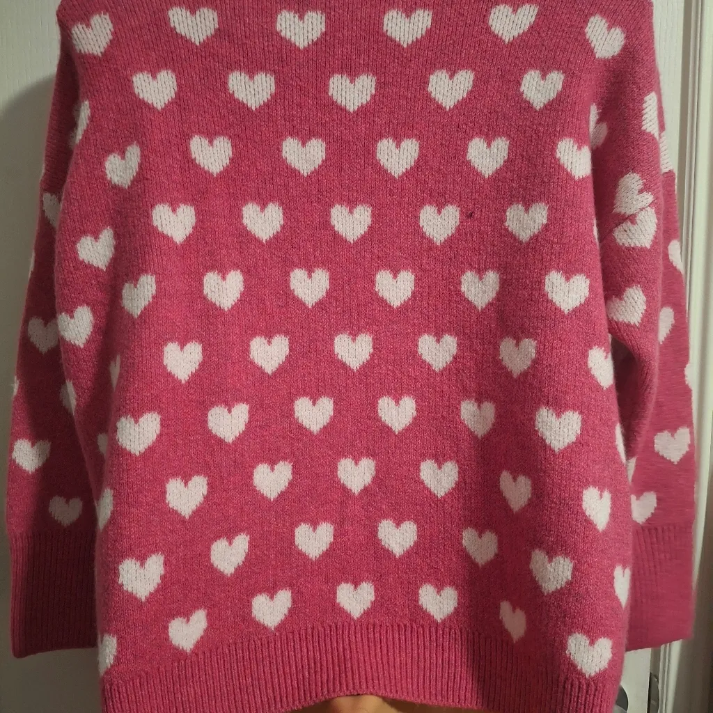 Vince Camuto Sz L Pink Heart Pattern Sweater - Image 10