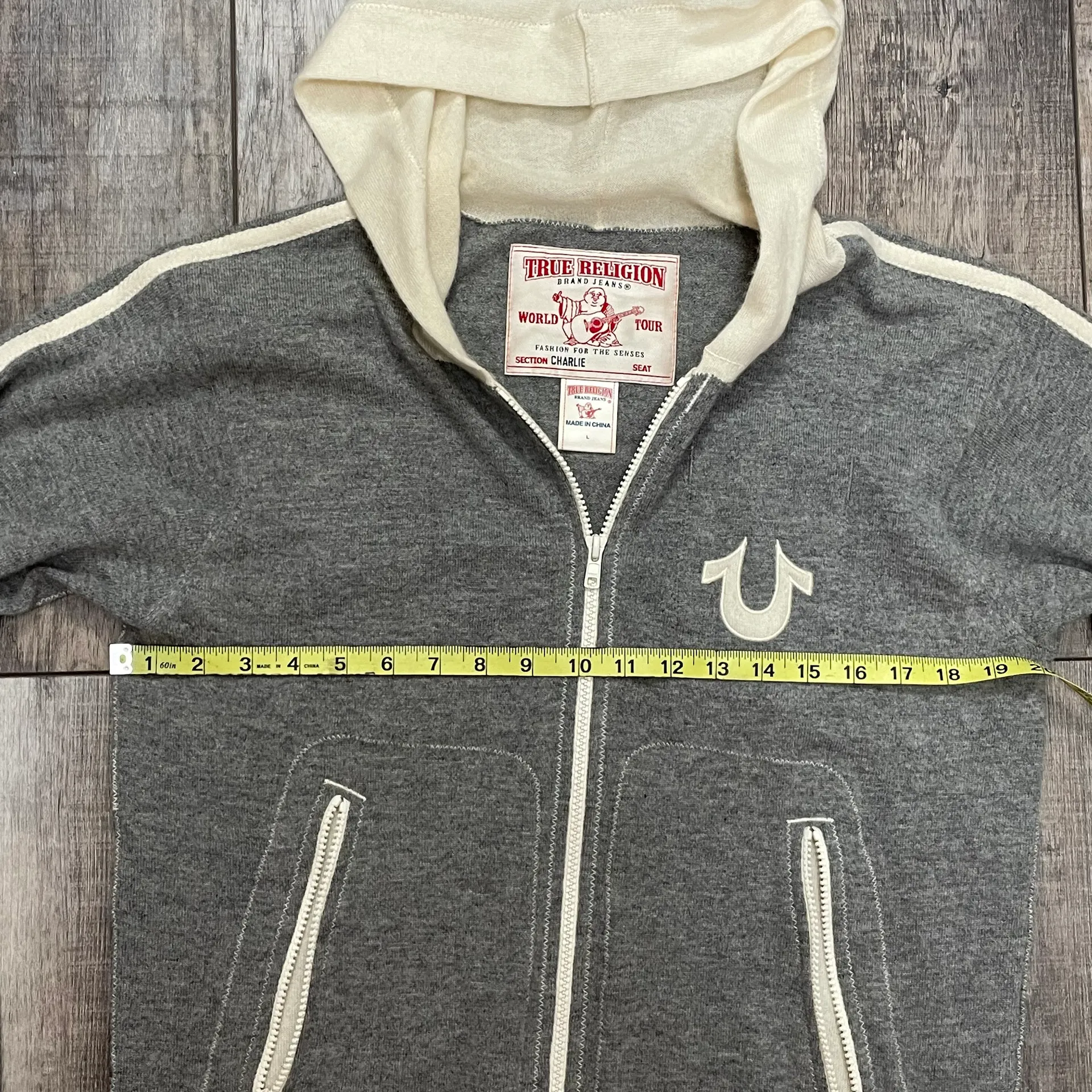 Vintage Rare  Buddha Gray and Cream Cashmere Hooded Jacket Sz Large - Image 7