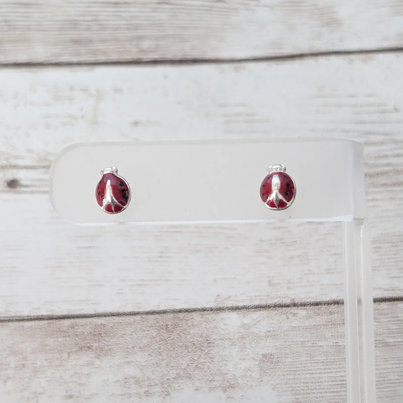 Vintage Stud Earrings Small & Dainty Ladybird/Ladybug Red - Image 2