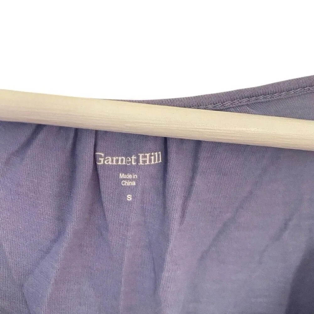 Garnet Hill, short sleeve vneck , purple size, small floral ruffle neckline - Image 3