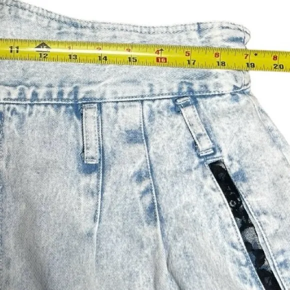 Vintage Plus Size Madonna 80s Acid Washed Distressed Fold Jeans Black Lace SZ 26 - Image 7