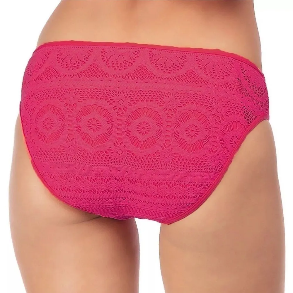 Kenneth Cole Reaction Crochet Lace Hipster Bikini Bottom Pink size Large NEW - Image 2