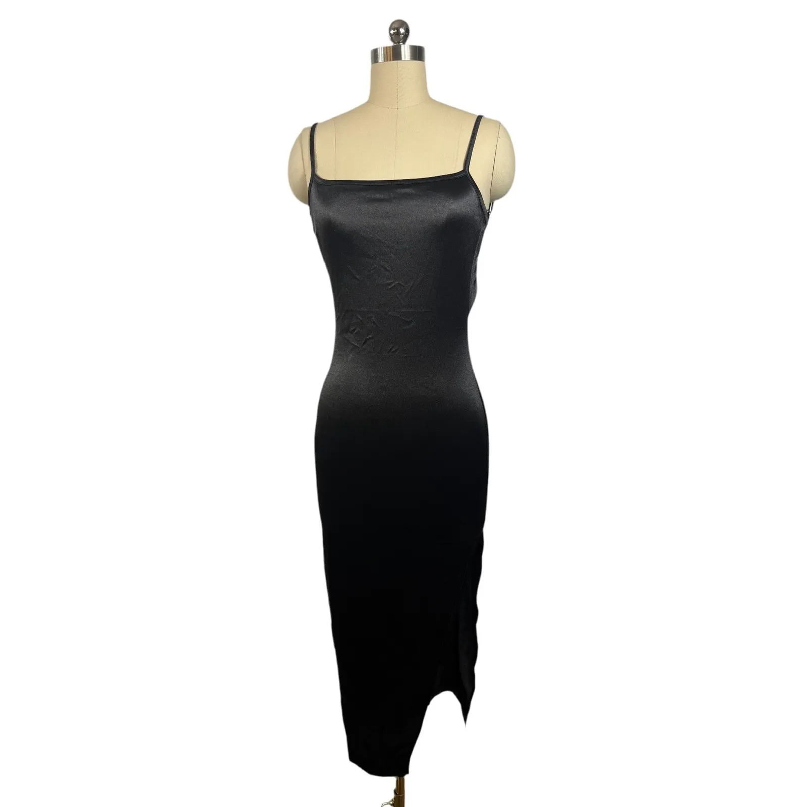 New! Ser.o.ya‎ Birdie Midi Bodycon Dress Black Stretch Satin Sz Small $295 - Image 9