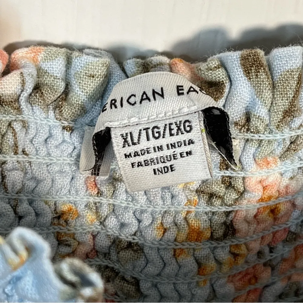 American Eagle Sz XL Floral Puff Sleeve Milkmaid Dress Smocked Ruffle - Image 6