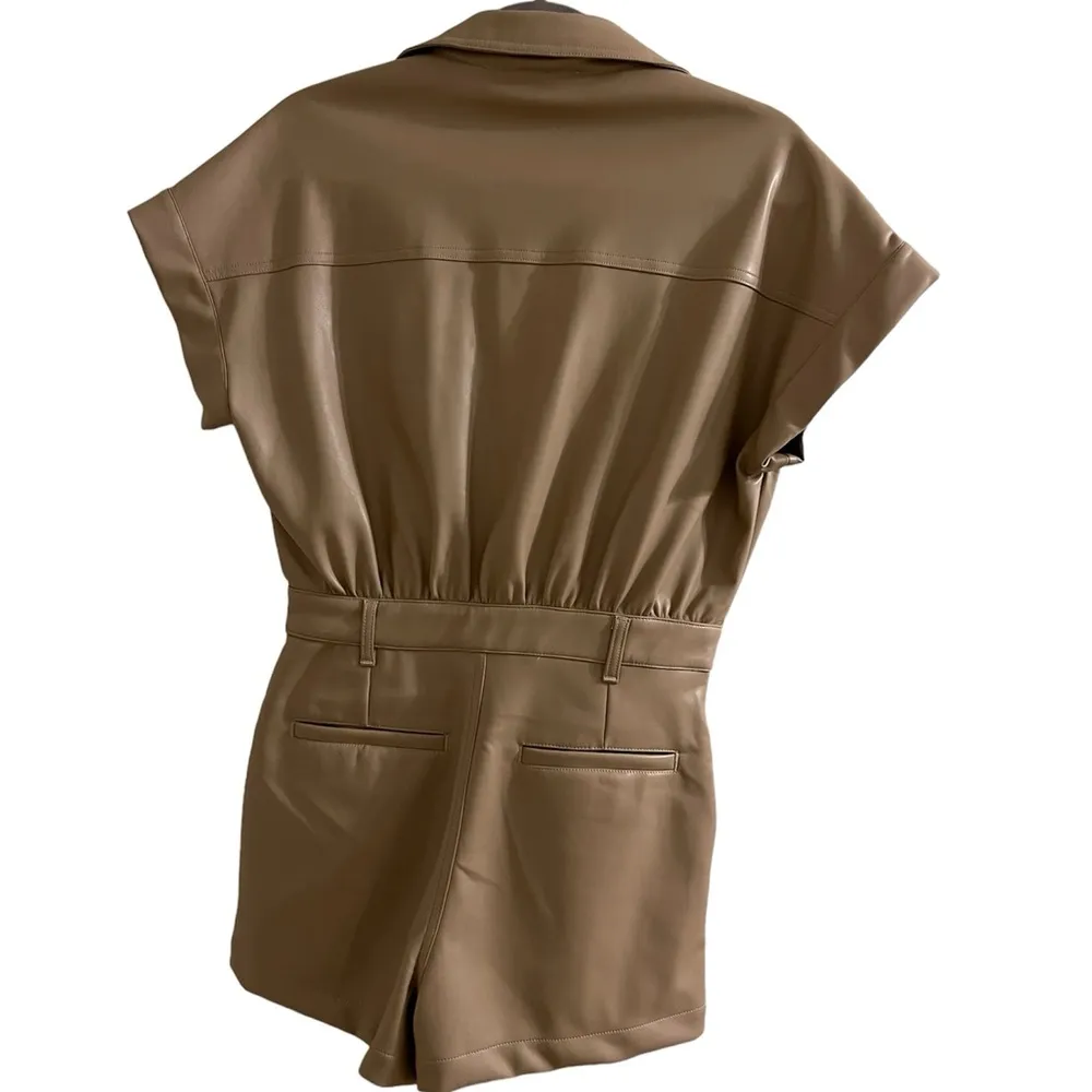Faux Leather short sleeve utility romper - Image 2