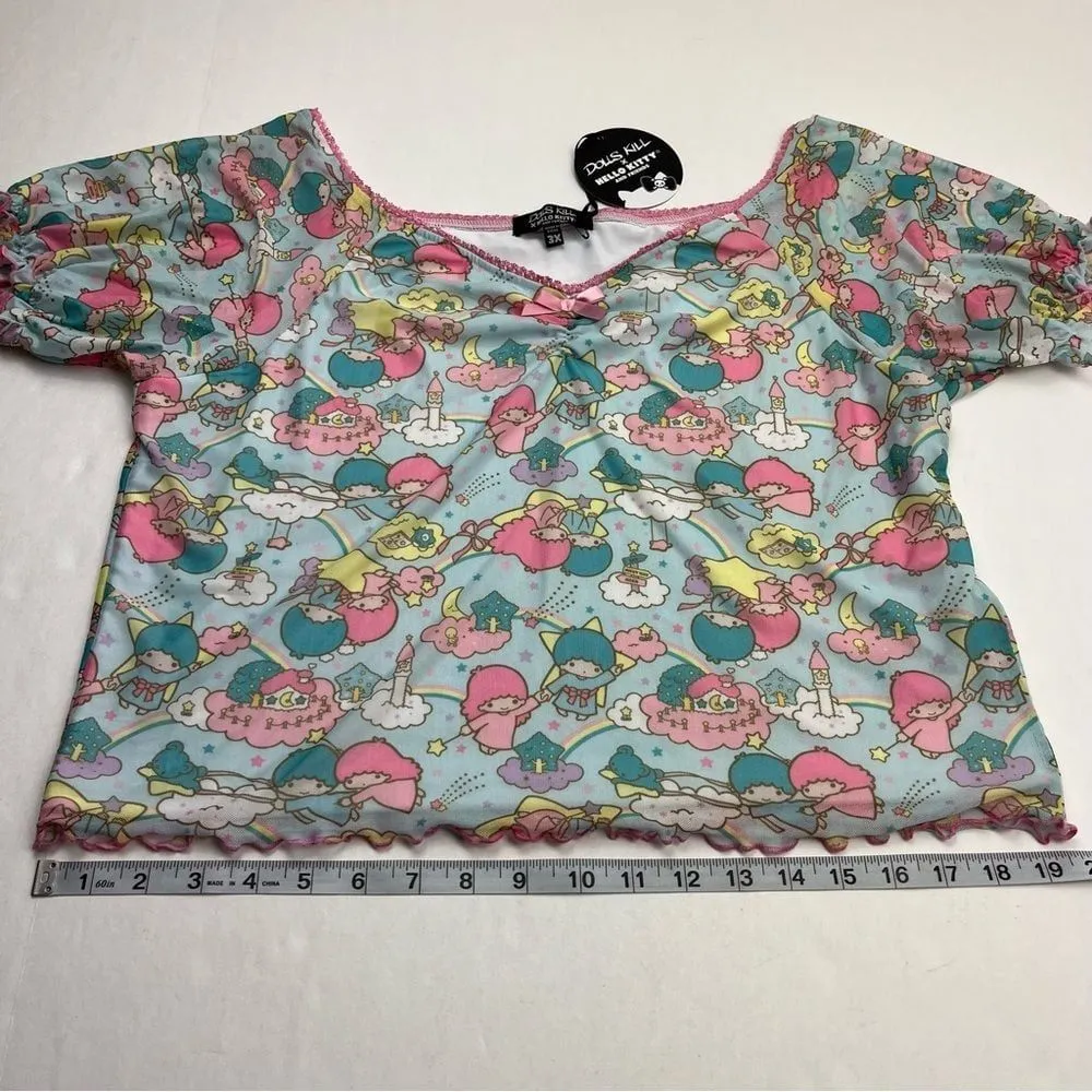 Dolls Kill Little Twin Stars Hello Kitty Collab Crop Top‎ 3X Kawaii Cute Cat NEW - Image 5