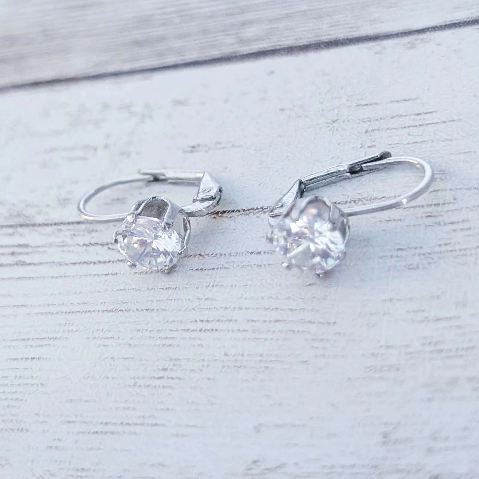 Leverback Earrings Clear Gem - Image 3