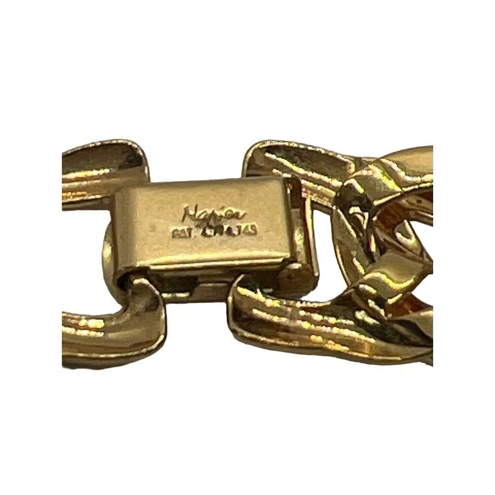 Vintage Napier Cuban Chain Link Bracelet Fold Over Clasp Gold Tone 7" - Image 4