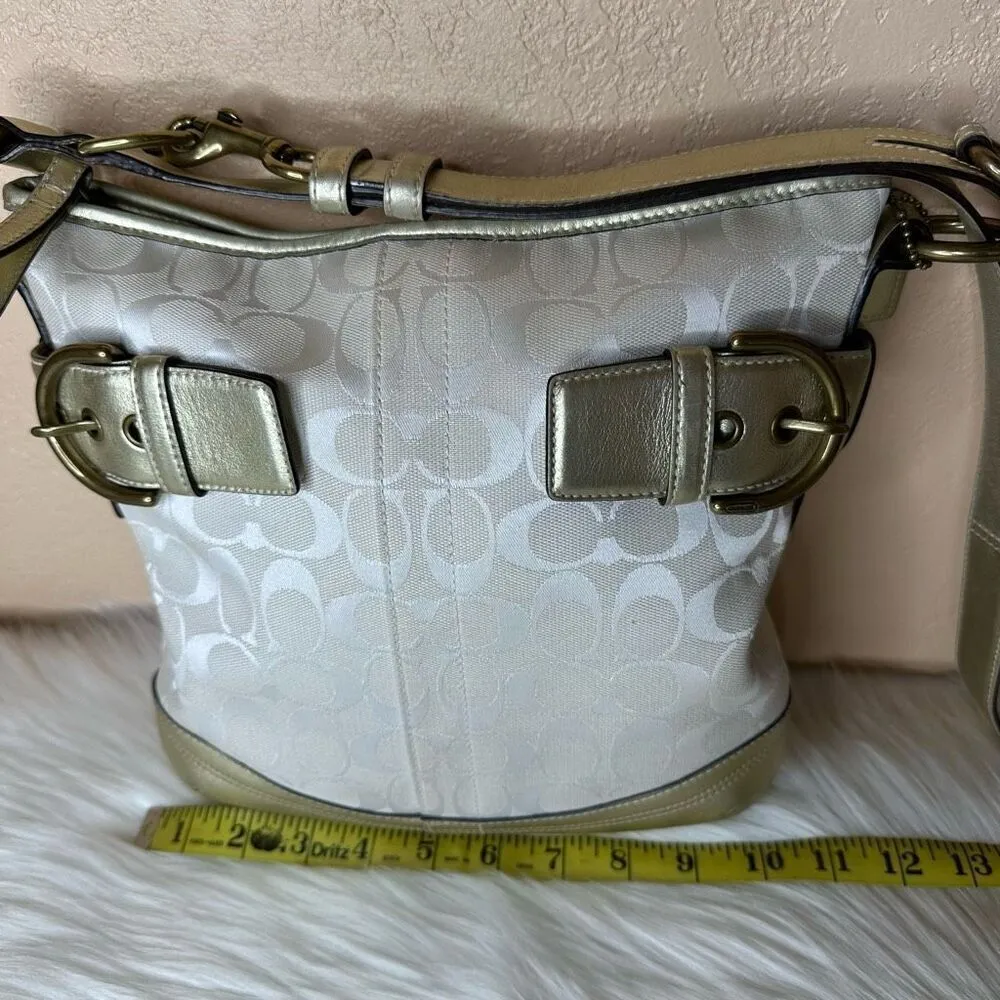 Coach Signature Hobo Shoulder Bag Cream/Off-White w/Gold Leather Trim/Accents - Image 8