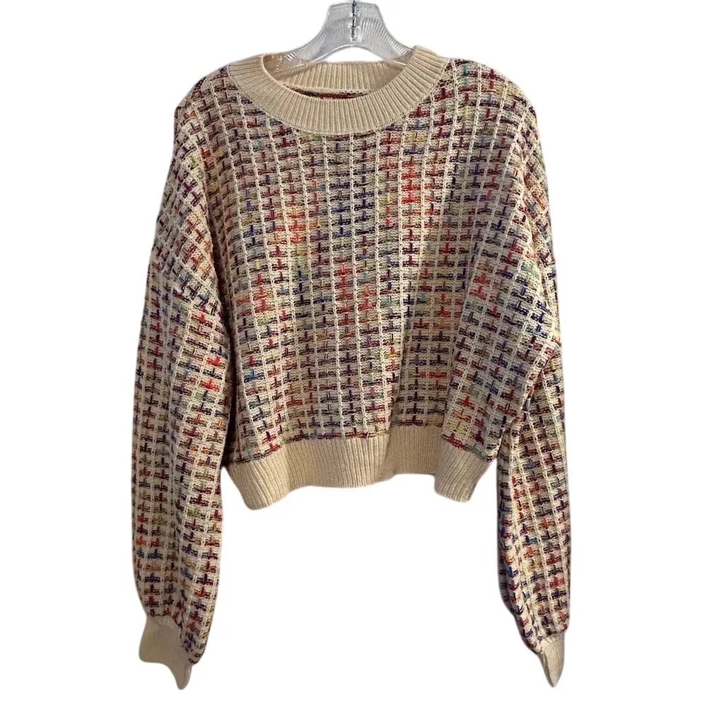 Cupshe Women's Multicolor Rainbow Stitching Cropped Sweater Size L - Image 3