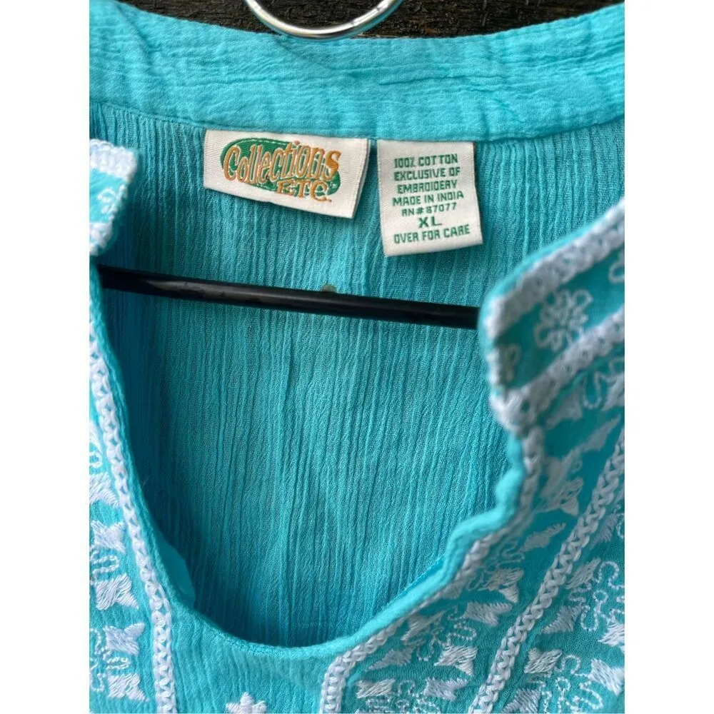 Collections ECT. Size XL 100% cotton crinkle gauze tunic/dress Blue - Image 4