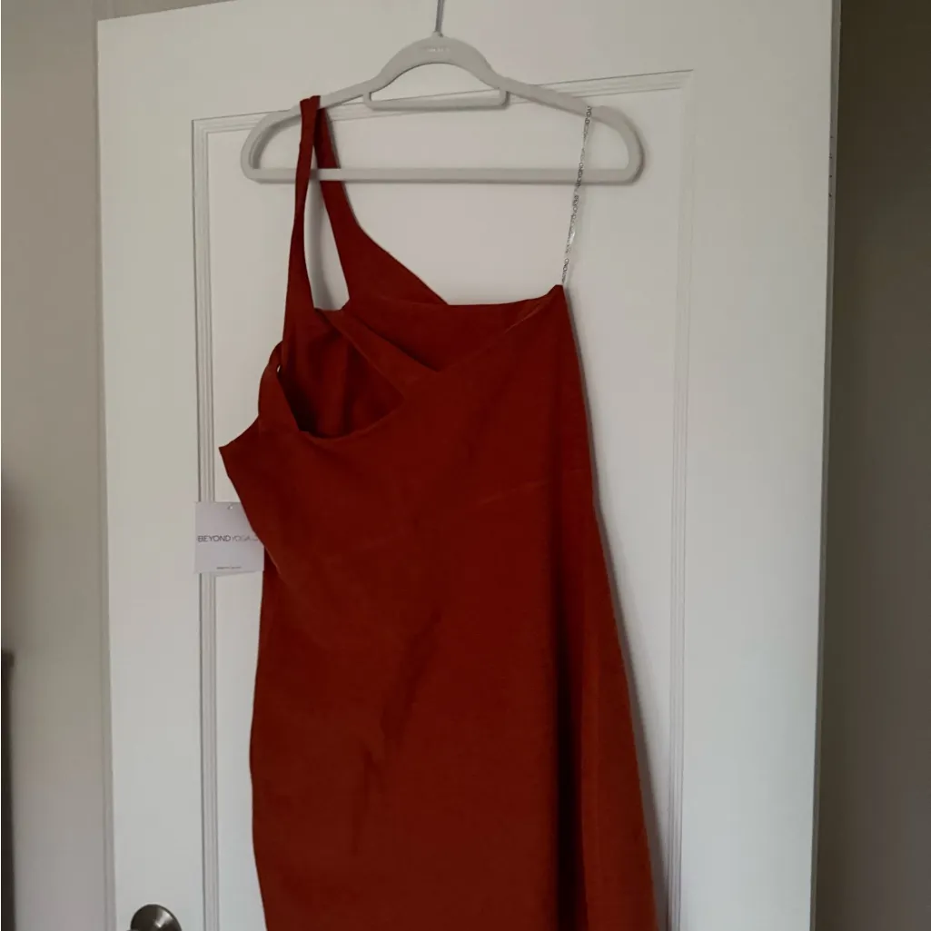 Beyond Yoga Your Mind One-Shoulder Space Dye Minidress in Warm Clay Heather XL - Image 4