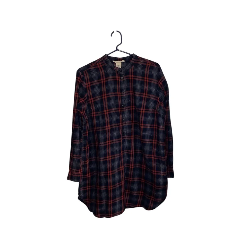 LOGG H&M Ted Blue Plaid Button-Up Tunic shirt dress Holiday cabincore christmas - Image 2