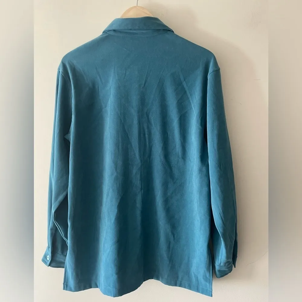 Vintage Jane Ashley Blue Faux Suede Button Down - Image 3