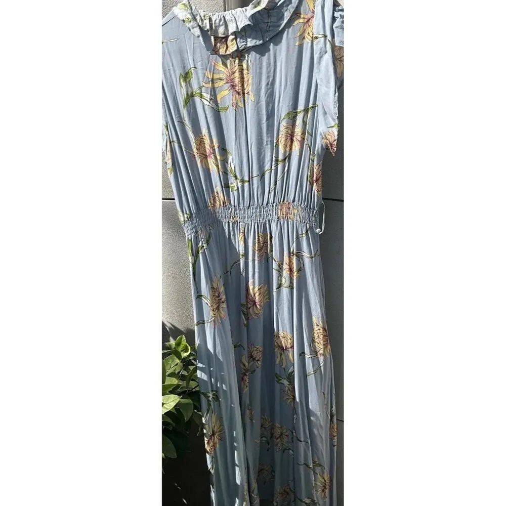 Jaase Maxi Dress Women's Medium Red Floral Button Front Smocked Waist Prairie - Image 15