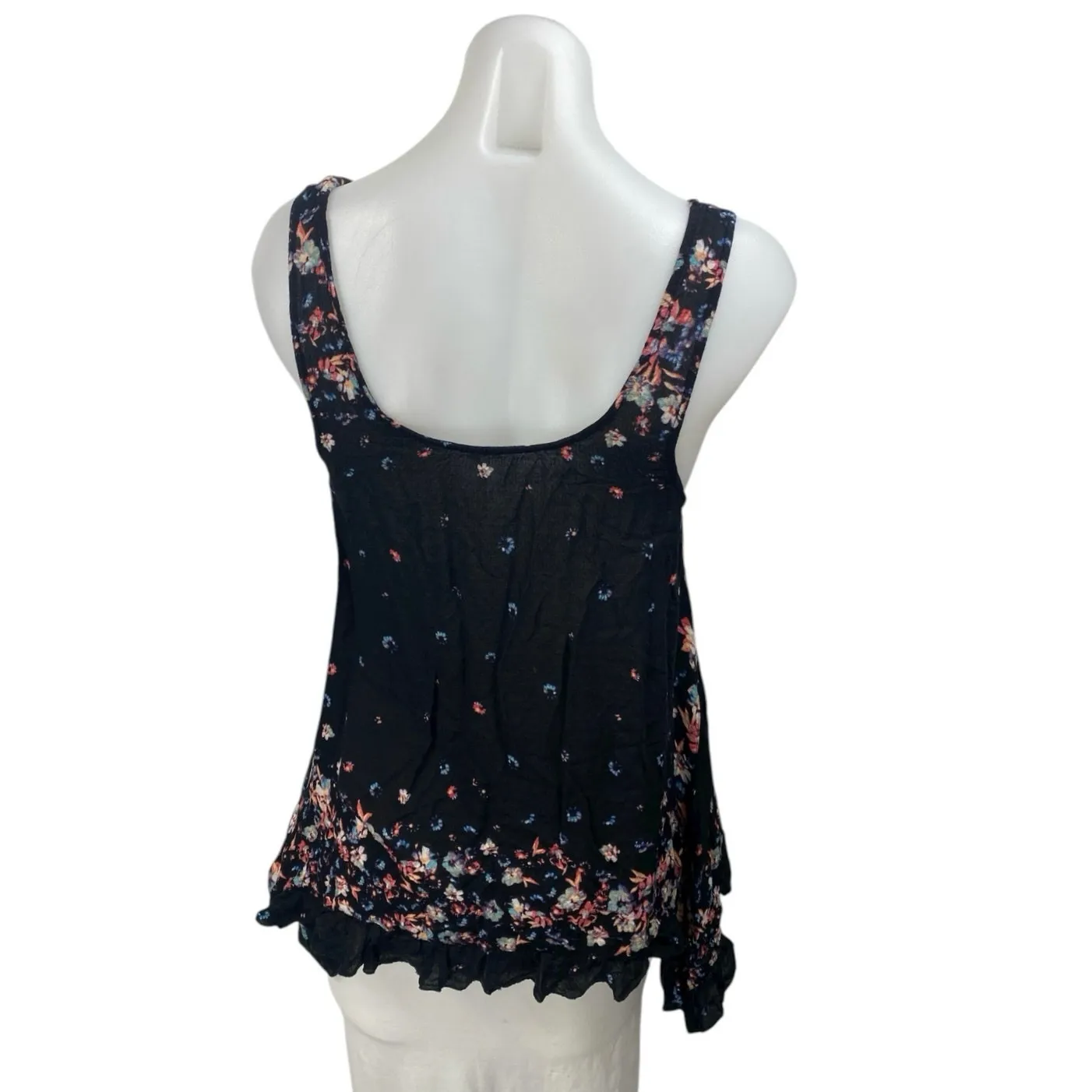 Free People Black Floral Print Sleeveless Ruffled Asymmetrical Tunic Tank Top XS - Image 2