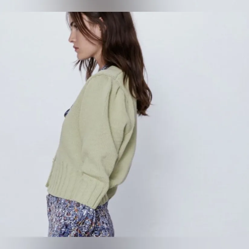 Zara Gem Buttons Green Cardigan Sweater - Image 6