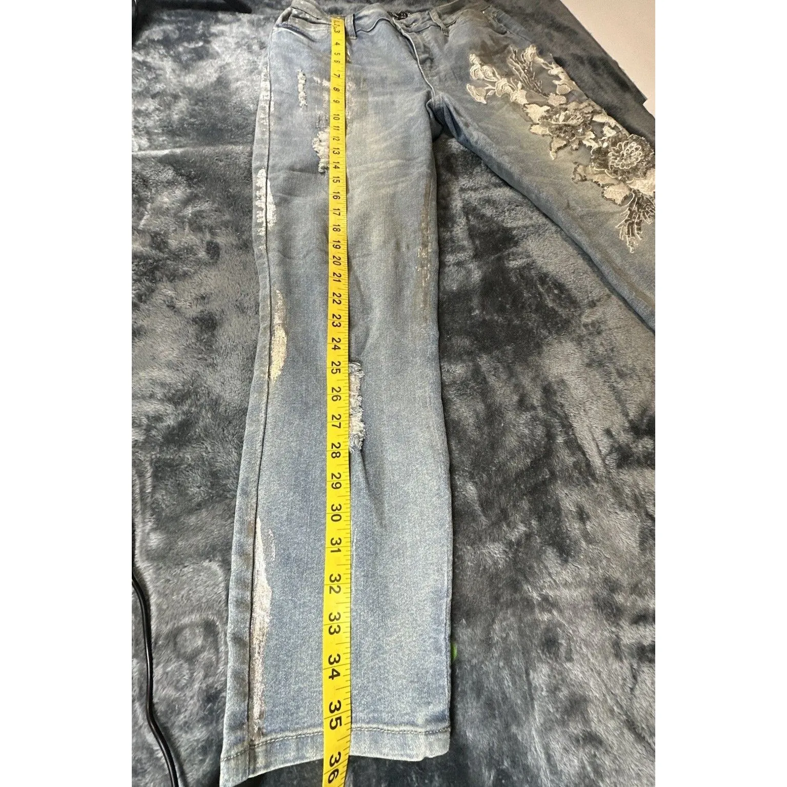 AZI Embroidered Beaded Boot Cut Blue Jeans Size 8 - Image 2