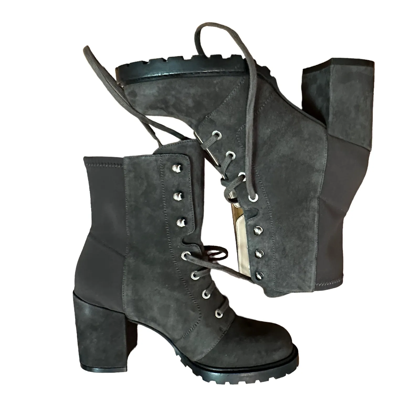 NEW Stuart Weitzman Lace Up Boots Grey Suede - Image 4
