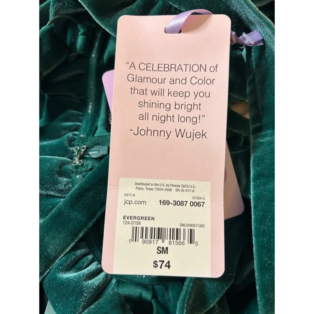 NEW Y2K Johnny Wujek Evergreen Velvet Mini Prom Dress Size S Green - Image 7