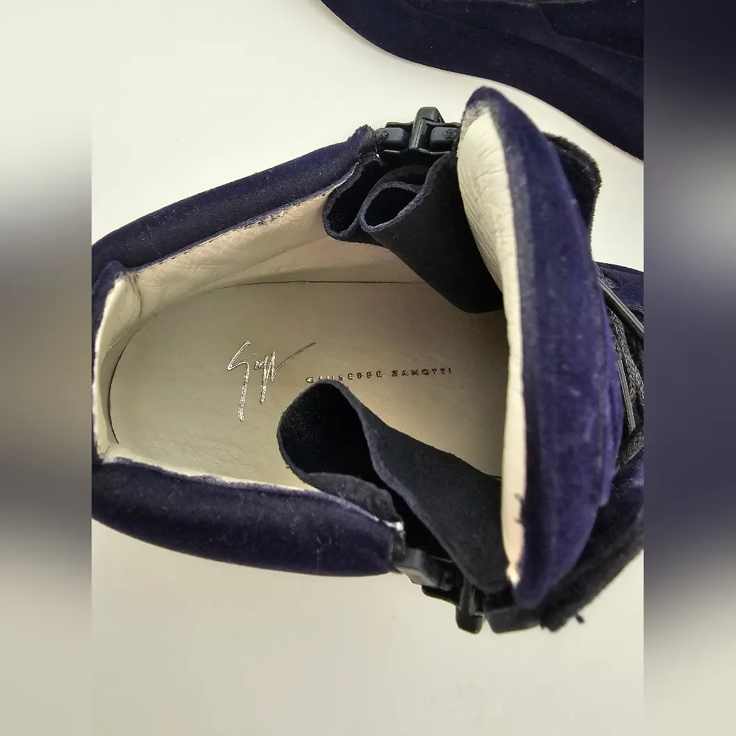 Giuseppe Zanotti Birel Vague Nero Mid Rise Sneakers Blue Velvet Size 38 - Image 4