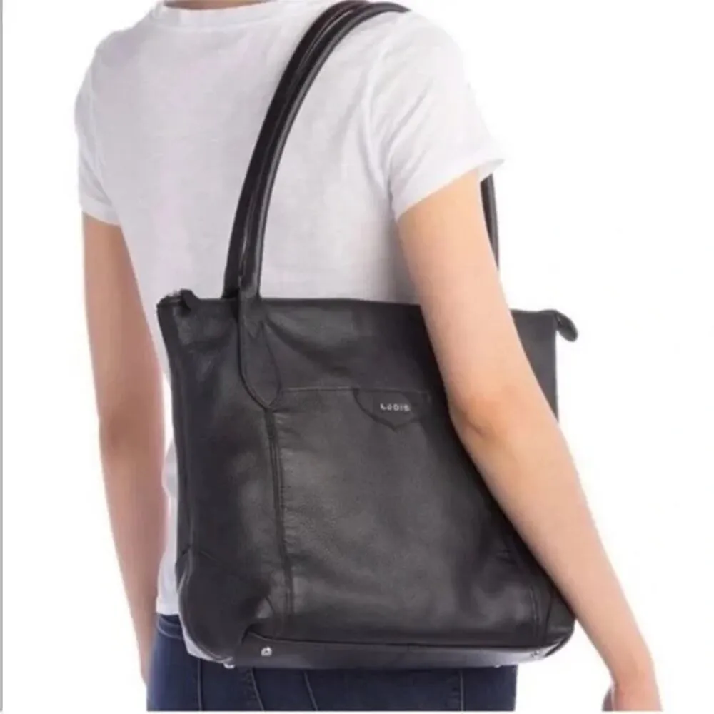 LODIS | Large | Siera Luxury Pebbled Leather Tote Bag Purse Travel Shoulder Black - Image 2