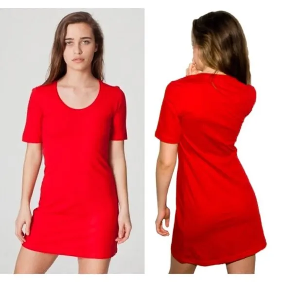 American Apparel Fine Jersey T-Shirt Dress Scoop Neck Red Short Sleeve Mini S - Image 2