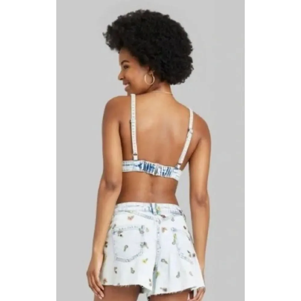 Triangle Cup Cotton Denim Tank Top - Wild Fable Acid Wash Floral Size XS - Image 3